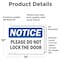 Signmission Please Do Not Lock The Door, 14 in W x Rectangle, Vinyl Decal OS-2PACK-NS-D-1014-L-17401 - alternate 2